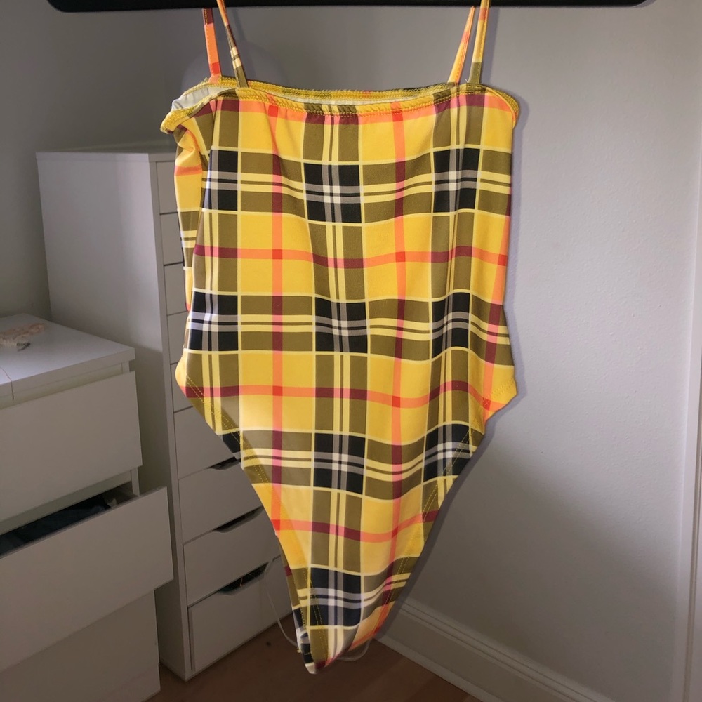 yellow plaid bodysuit